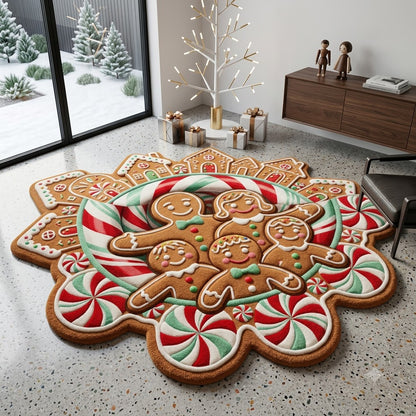 Gingerbread Christmas Rug, 3D Custom Shape Holiday Rug, Candy Cane Floor Mat, Gingerbread Man Home Decor, Xmas Gift