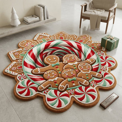 Gingerbread Christmas Rug, 3D Custom Shape Holiday Rug, Candy Cane Floor Mat, Gingerbread Man Home Decor, Xmas Gift