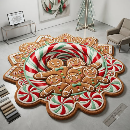 Gingerbread Christmas Rug, 3D Custom Shape Holiday Rug, Candy Cane Floor Mat, Gingerbread Man Home Decor, Xmas Gift