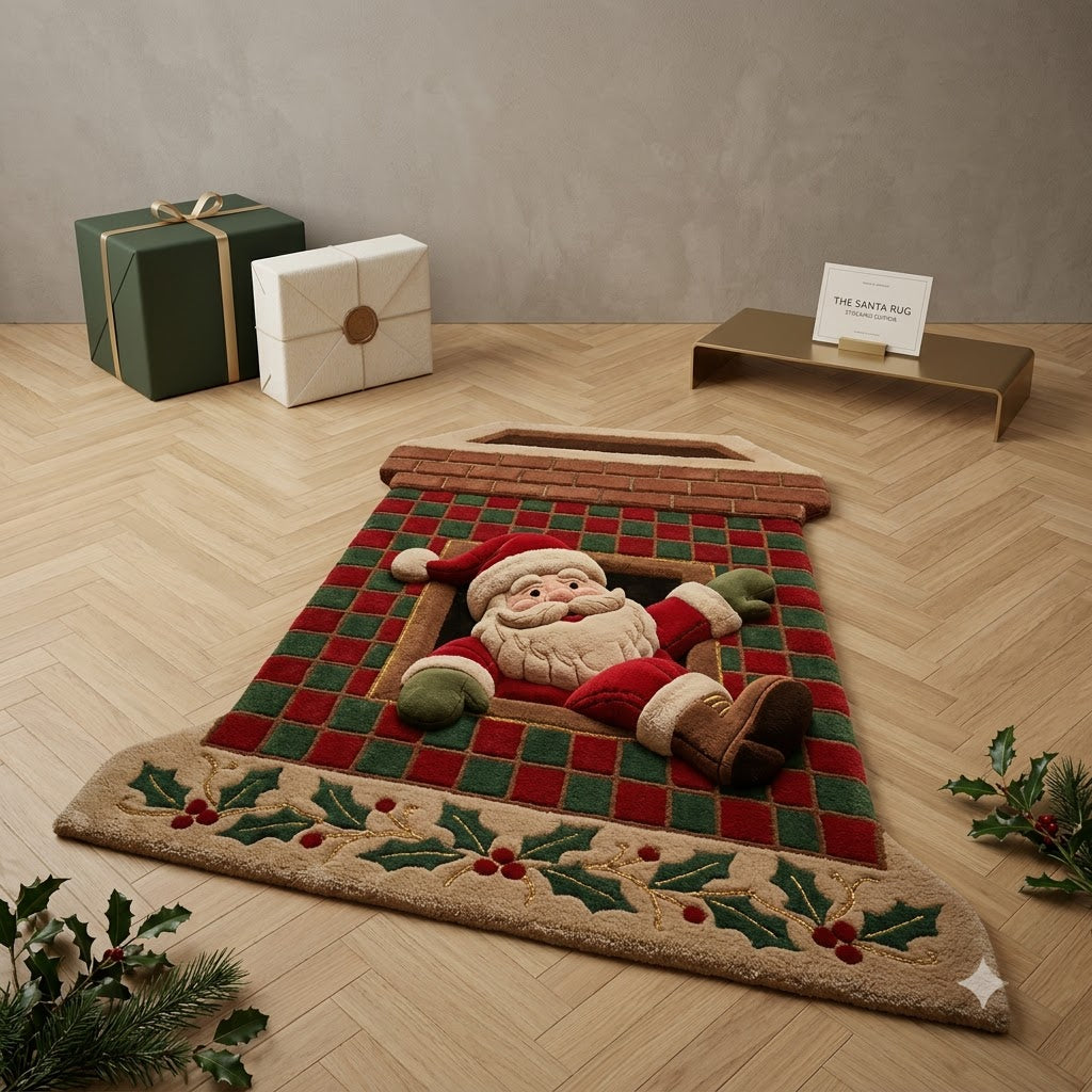 Santa Claus Christmas Rug, 3D Custom Shape Holiday Rug, Personalized Christmas Floor Mat, Festive Santa Home Decor, Xmas Gift