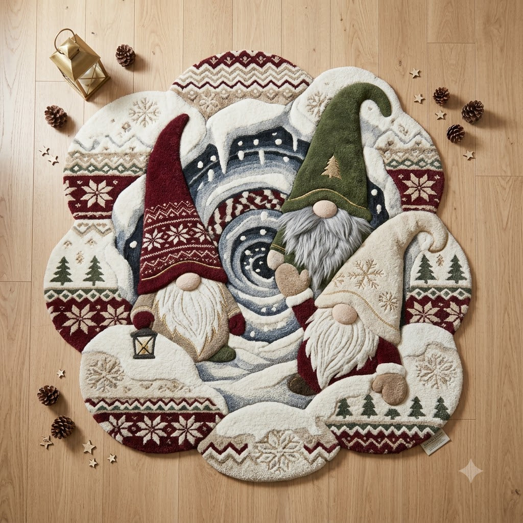 Christmas Gnome Rug, 3D Custom Shape Holiday Rug, Scandinavian Winter Floor Mat, Gnome Christmas Home Decor, Xmas Gift