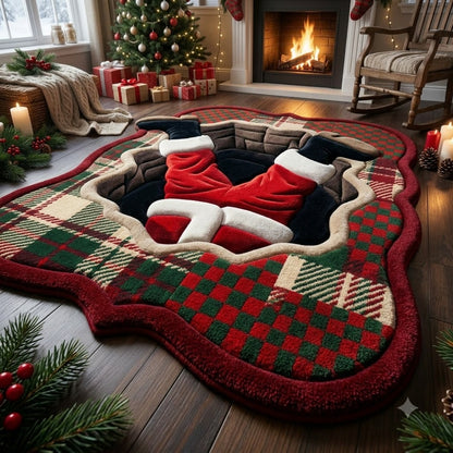 Santa Christmas Stocking Rug, 3D Custom Shape Holiday Rug, Santa Claus Floor Mat, Christmas Home Decor, Festive Xmas Gift