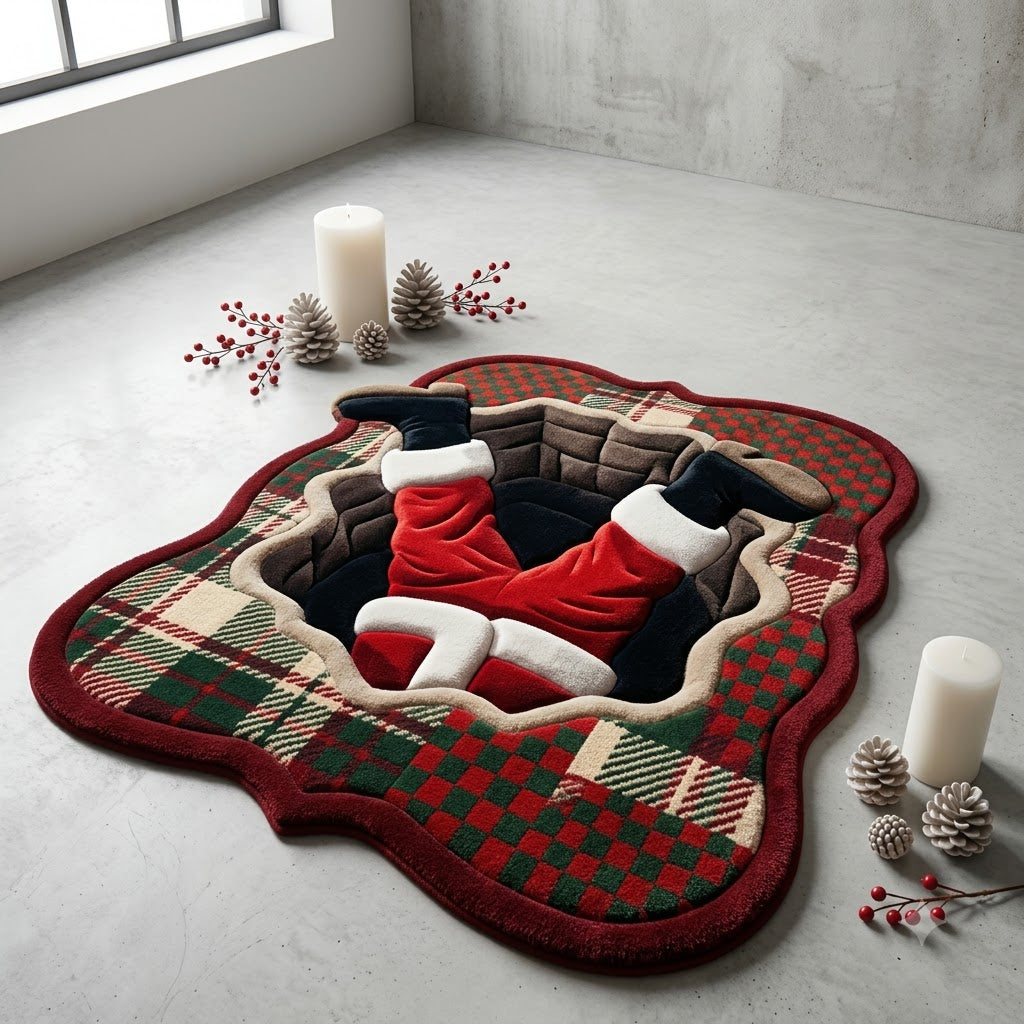 Santa Christmas Stocking Rug, 3D Custom Shape Holiday Rug, Santa Claus Floor Mat, Christmas Home Decor, Festive Xmas Gift