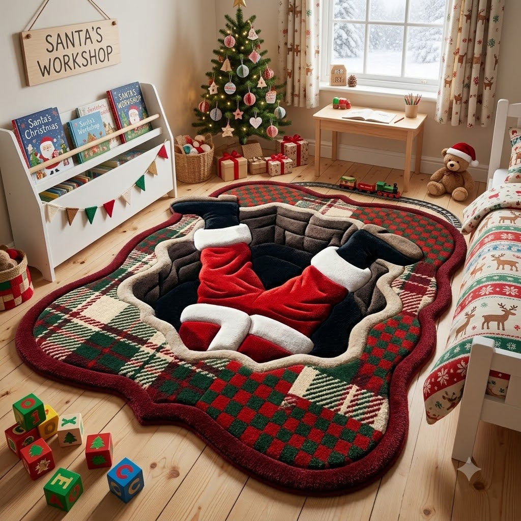 Santa Christmas Stocking Rug, 3D Custom Shape Holiday Rug, Santa Claus Floor Mat, Christmas Home Decor, Festive Xmas Gift