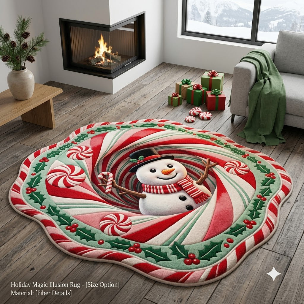 Snowman Christmas Rug, 3D Candy Cane Custom Shape Rug, Holiday Floor Mat, Christmas Home Decor, Winter Wonderland Gift