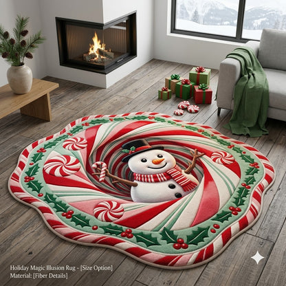 Snowman Christmas Rug, 3D Candy Cane Custom Shape Rug, Holiday Floor Mat, Christmas Home Decor, Winter Wonderland Gift