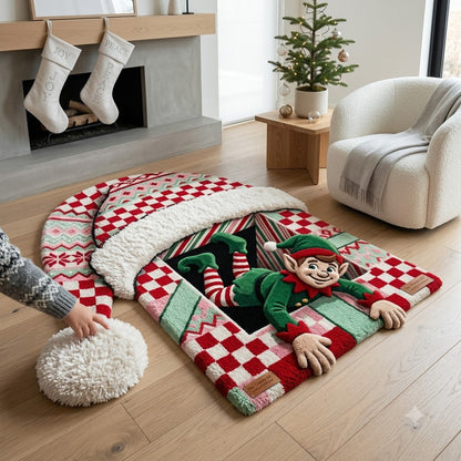 Christmas Elf Rug, 3D Custom Shape Holiday Floor Mat, Personalized Elf Rug, Santa Christmas Decor, Kids Room Rug, Xmas Gift