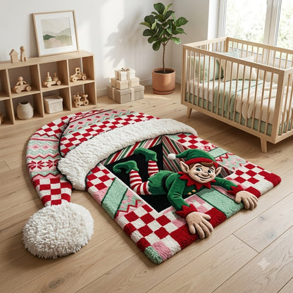 Christmas Elf Rug, 3D Custom Shape Holiday Floor Mat, Personalized Elf Rug, Santa Christmas Decor, Kids Room Rug, Xmas Gift