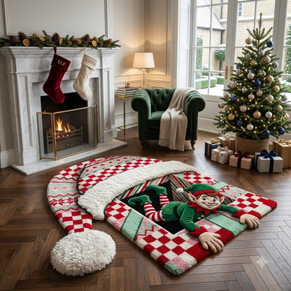 Christmas Elf Rug, 3D Custom Shape Holiday Floor Mat, Personalized Elf Rug, Santa Christmas Decor, Kids Room Rug, Xmas Gift