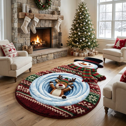 3D Snowman Christmas Rug – Reindeer & Snowman Winter Wonderland Custom Area Rug