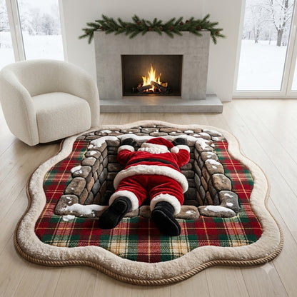 3D Santa Claus Christmas Rug – Custom Shape Santa in Chimney Holiday Area Rug