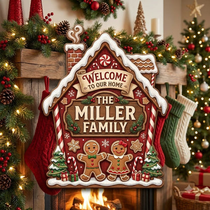 Personalized Gingerbread Man Christmas Door Hanger – Custom Family Name Holiday Sign