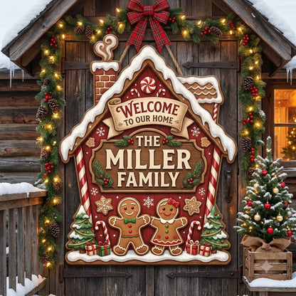 Personalized Gingerbread Man Christmas Door Hanger – Custom Family Name Holiday Sign