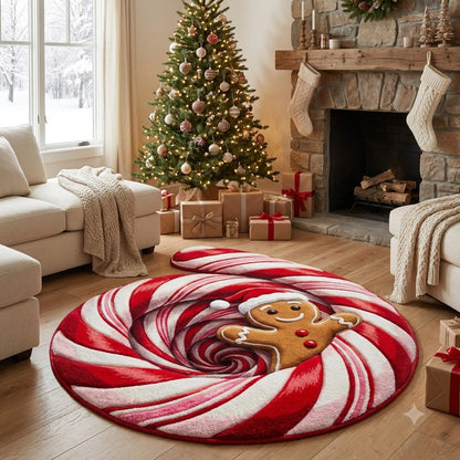 3D Gingerbread Christmas Rug – Candy Cane Swirl Custom Shape Holiday Area Rug