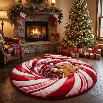 3D Gingerbread Christmas Rug – Candy Cane Swirl Custom Shape Holiday Area Rug