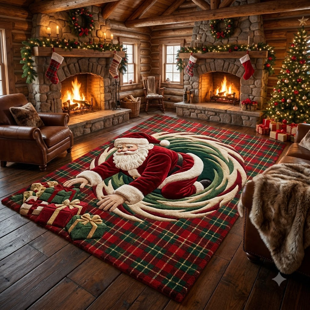 3D Santa Claus Christmas Rug – Santa in Candy Cane Wonderland Custom Area Rug