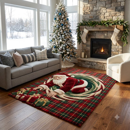 3D Santa Claus Christmas Rug – Santa in Candy Cane Wonderland Custom Area Rug