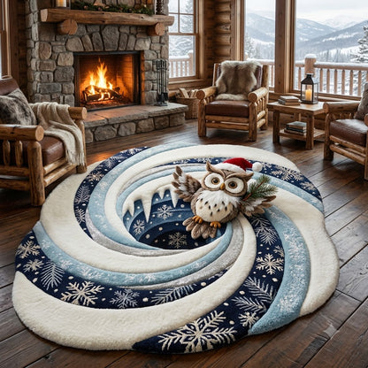 3D Christmas Owl Rug – Snowflake Winter Wonderland Custom Shape Area Rug