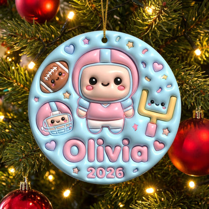 Squishy Football Christmas Ornament Personalized 3D Relief Ceramic Ornament Custom Name Sports Gift Gamer Style Christmas Tree Decor 2026
