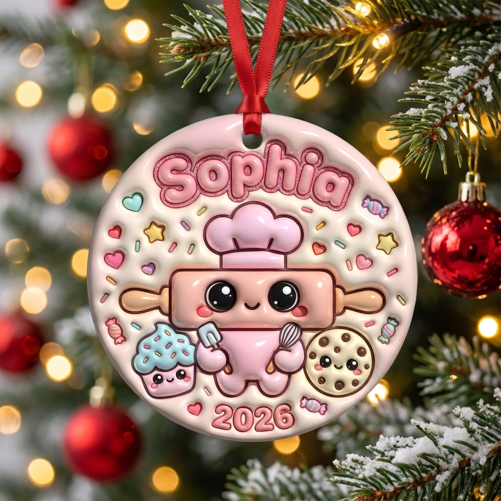 Squishy Baker Christmas Ornament Personalized 3D Relief Ceramic Ornament Custom Name Baking Gift Cute Christmas Tree Decor 2026