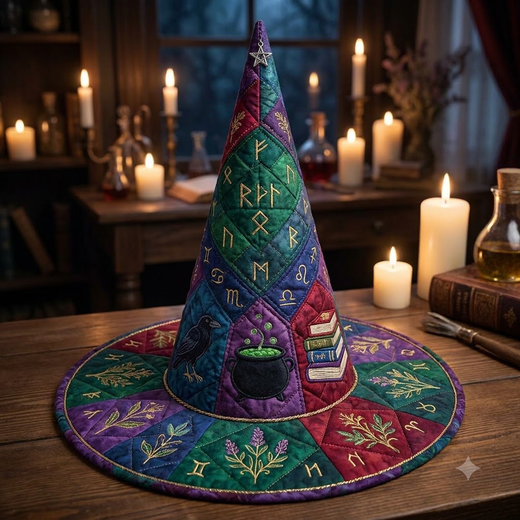 Nordic Rune Quilted Witch Hat