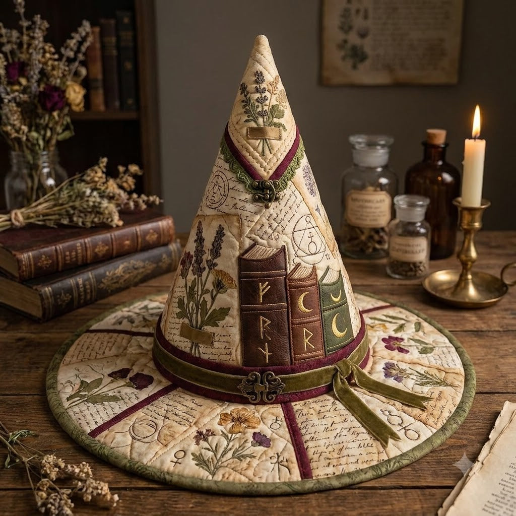 Chapeau de Sorcière Matelassé d'Apothicaire Herbal