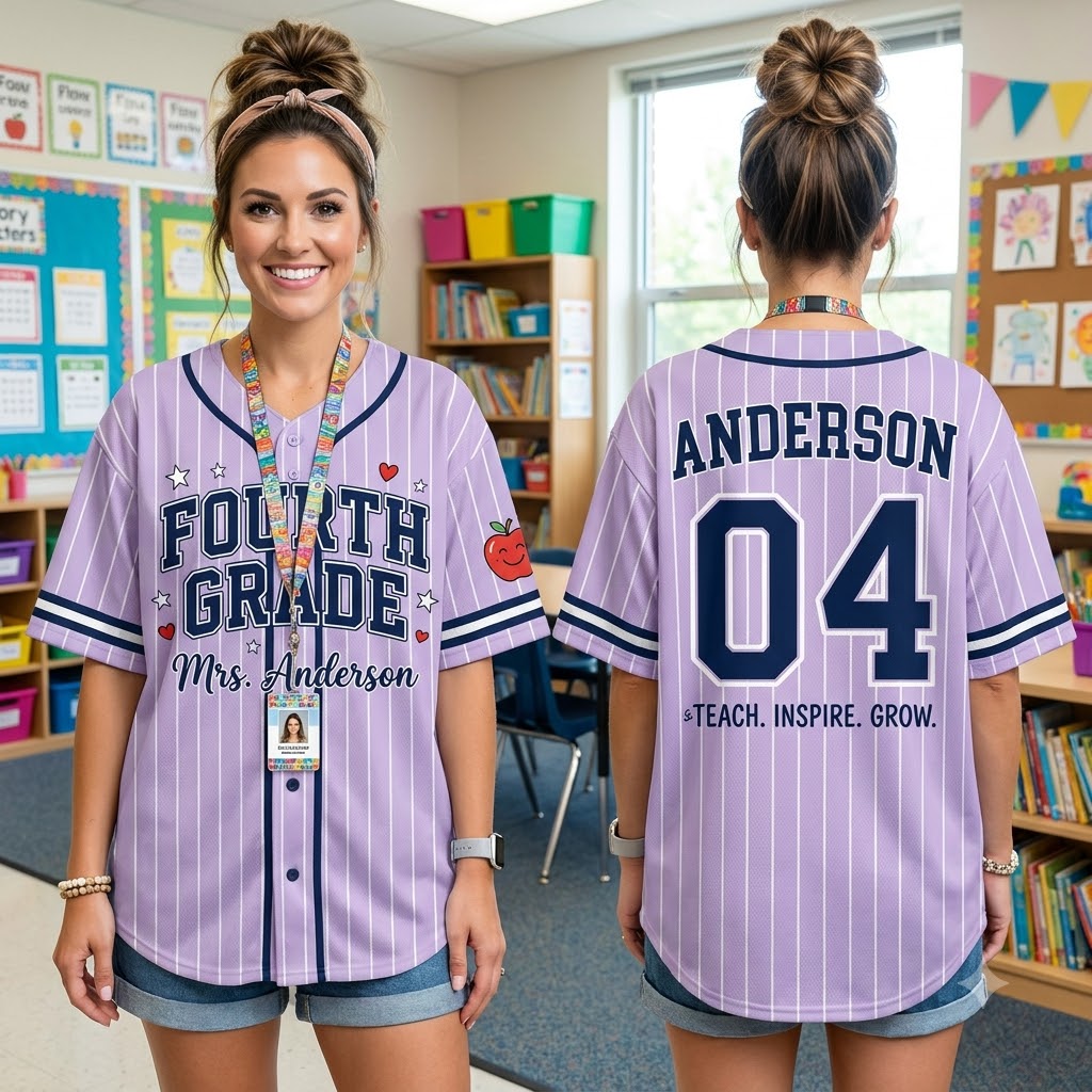 Custom Teacher Baseball Jersey v2, Personalized Grade Level & Name Pinstripe Shirt, Back to School Teacher Outfit, Cute Teacher Gift Idea