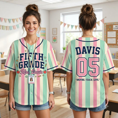 Custom Teacher Baseball Jersey v2, Personalized Grade Level & Name Pinstripe Shirt, Back to School Teacher Outfit, Cute Teacher Gift Idea