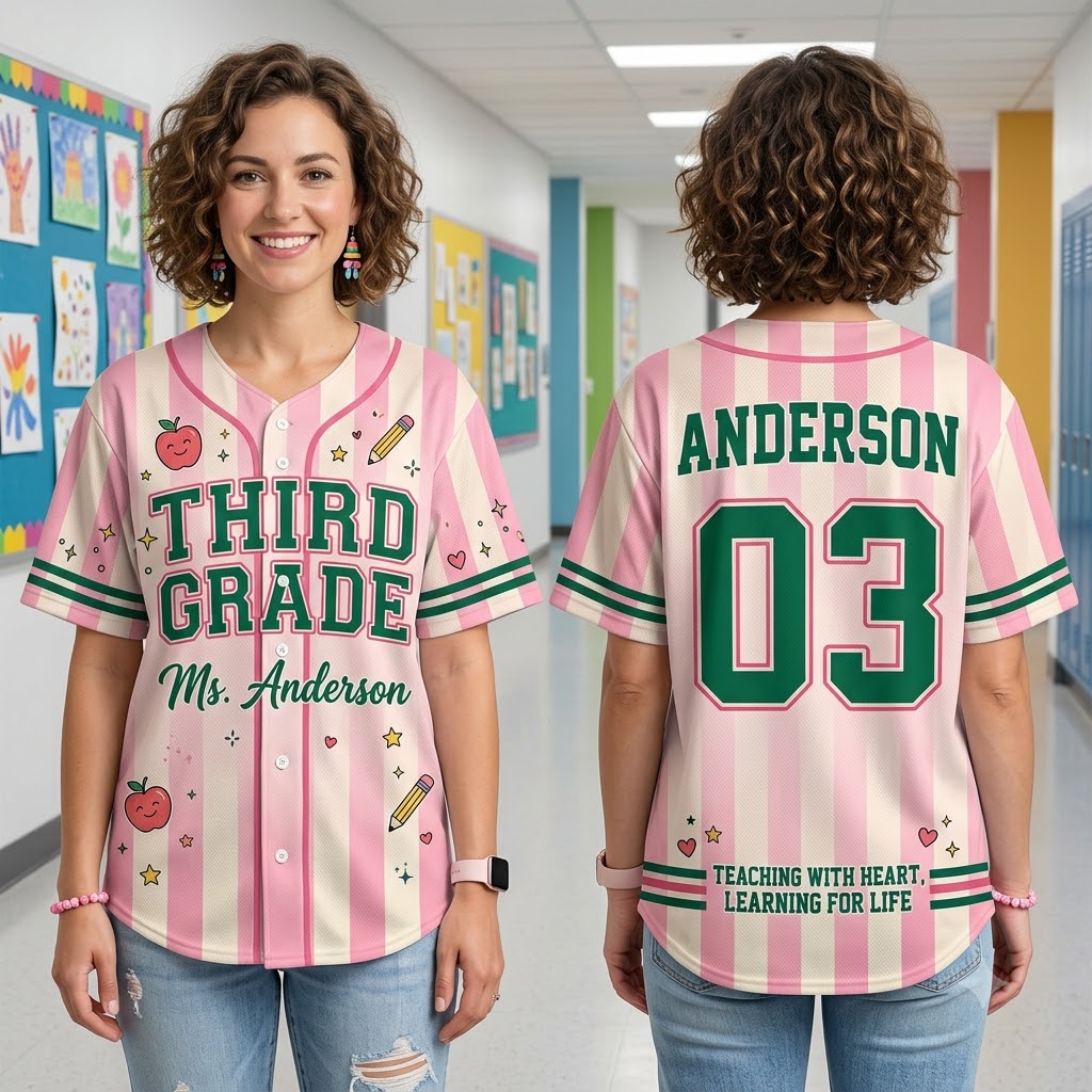 Custom Teacher Baseball Jersey v2, Personalized Grade Level & Name Pinstripe Shirt, Back to School Teacher Outfit, Cute Teacher Gift Idea