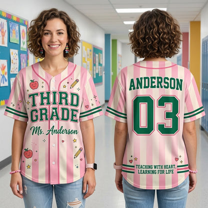 Custom Teacher Baseball Jersey v2, Personalized Grade Level & Name Pinstripe Shirt, Back to School Teacher Outfit, Cute Teacher Gift Idea