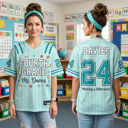 Personalized Teacher Jersey v2, Custom Name Number Football Jersey, First Grade Teacher Shirt, Back To School Gift, Teacher Team Game Day Tee (Copy)