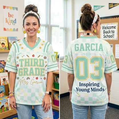 Personalized Teacher Jersey v2, Custom Name Number Football Jersey, First Grade Teacher Shirt, Back To School Gift, Teacher Team Game Day Tee (Copy)