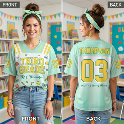 Personalized Teacher Jersey v2, Custom Name Number Football Jersey, First Grade Teacher Shirt, Back To School Gift, Teacher Team Game Day Tee (Copy)