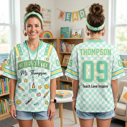 Personalized Teacher Jersey v2, Custom Name Number Football Jersey, First Grade Teacher Shirt, Back To School Gift, Teacher Team Game Day Tee (Copy)