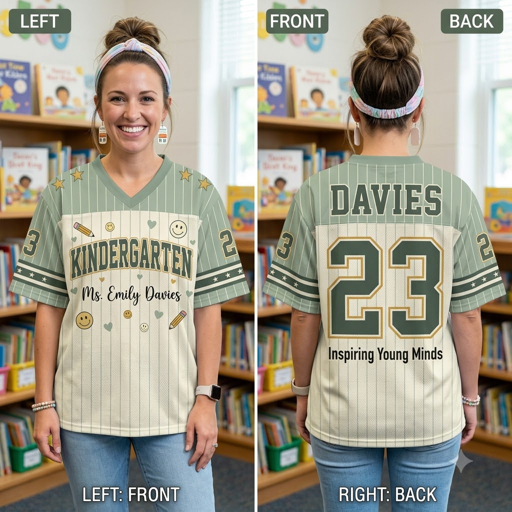 Personalized Teacher Jersey v2, Custom Name Number Football Jersey, First Grade Teacher Shirt, Back To School Gift, Teacher Team Game Day Tee (Copy)