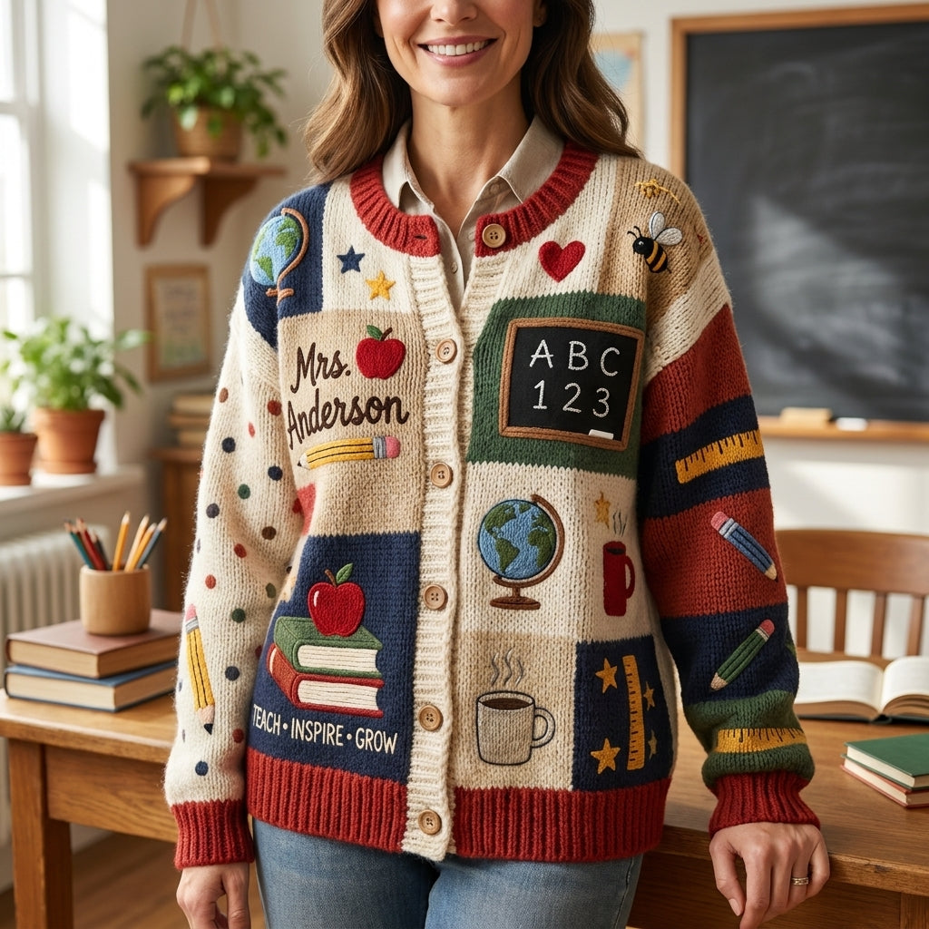 Apple Books & Pencil Teacher Personalized Cardigan