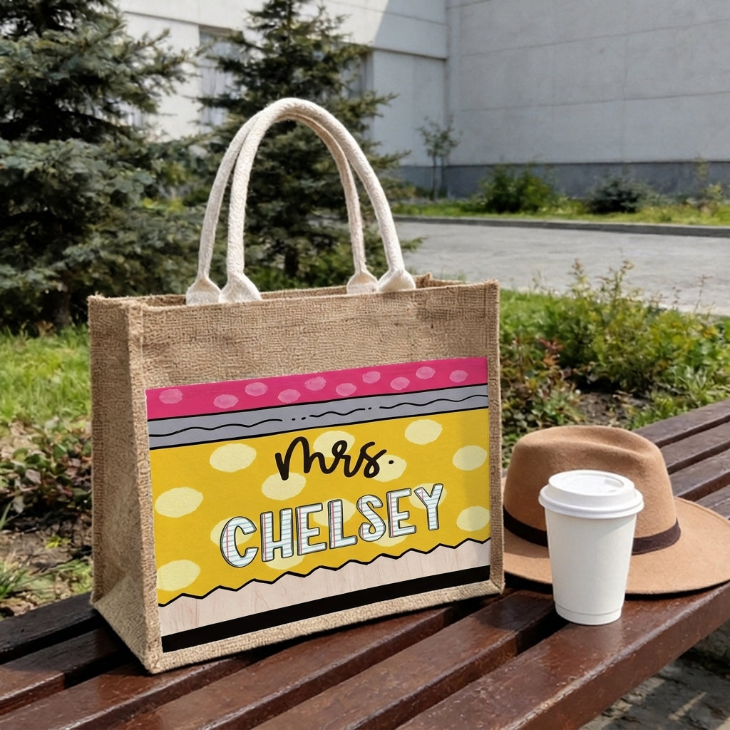 Personalized Teacher Jute Tote Bag, Back To School Canvas Gift Bag,Small Medium Large,Teacher Appreciation Gift