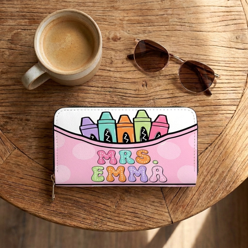 Pastel Crayon Box Personalized Leather Bag + Free Matching Leather Wallet