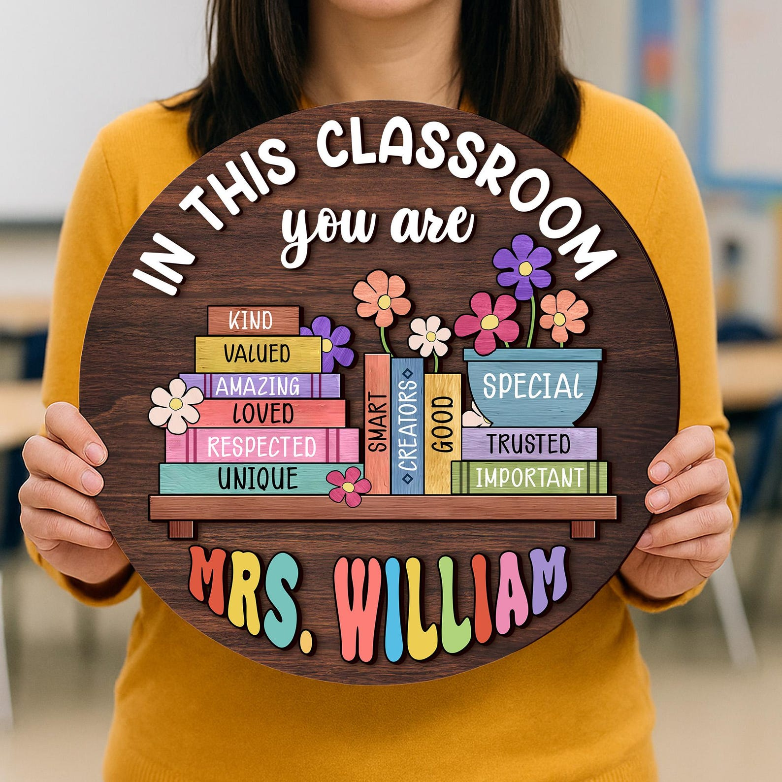 Custom Teacher Door Hanger: In This Classroom, Personalized Wood Sign