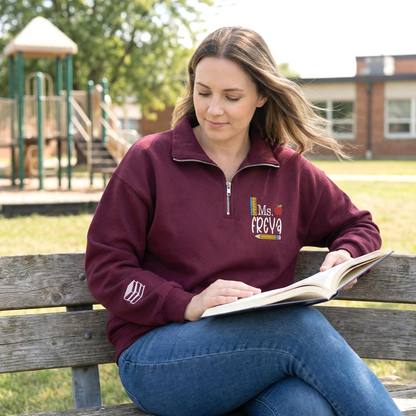 Custom Embroidered Teacher Quarter Zip Sweatshirt with Name, Elementary Teacher Sweaters, Back to School, Gifts for Teachers Graduating