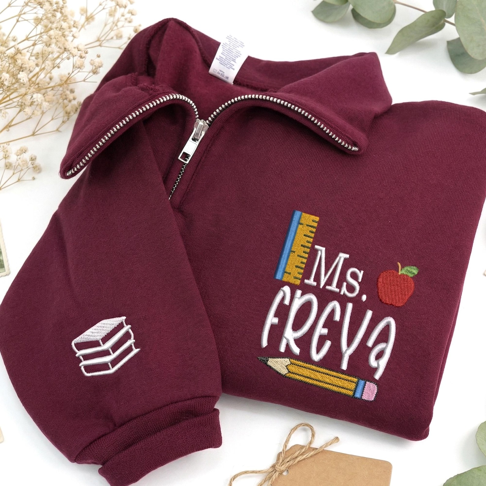 Custom Embroidered Teacher Quarter Zip Sweatshirt with Name, Elementary Teacher Sweaters, Back to School, Gifts for Teachers Graduating