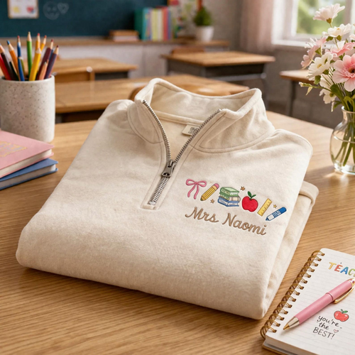 Embroidered Teacher Quarter Zip, Personalized Name Gift, School Appreciation Apparel