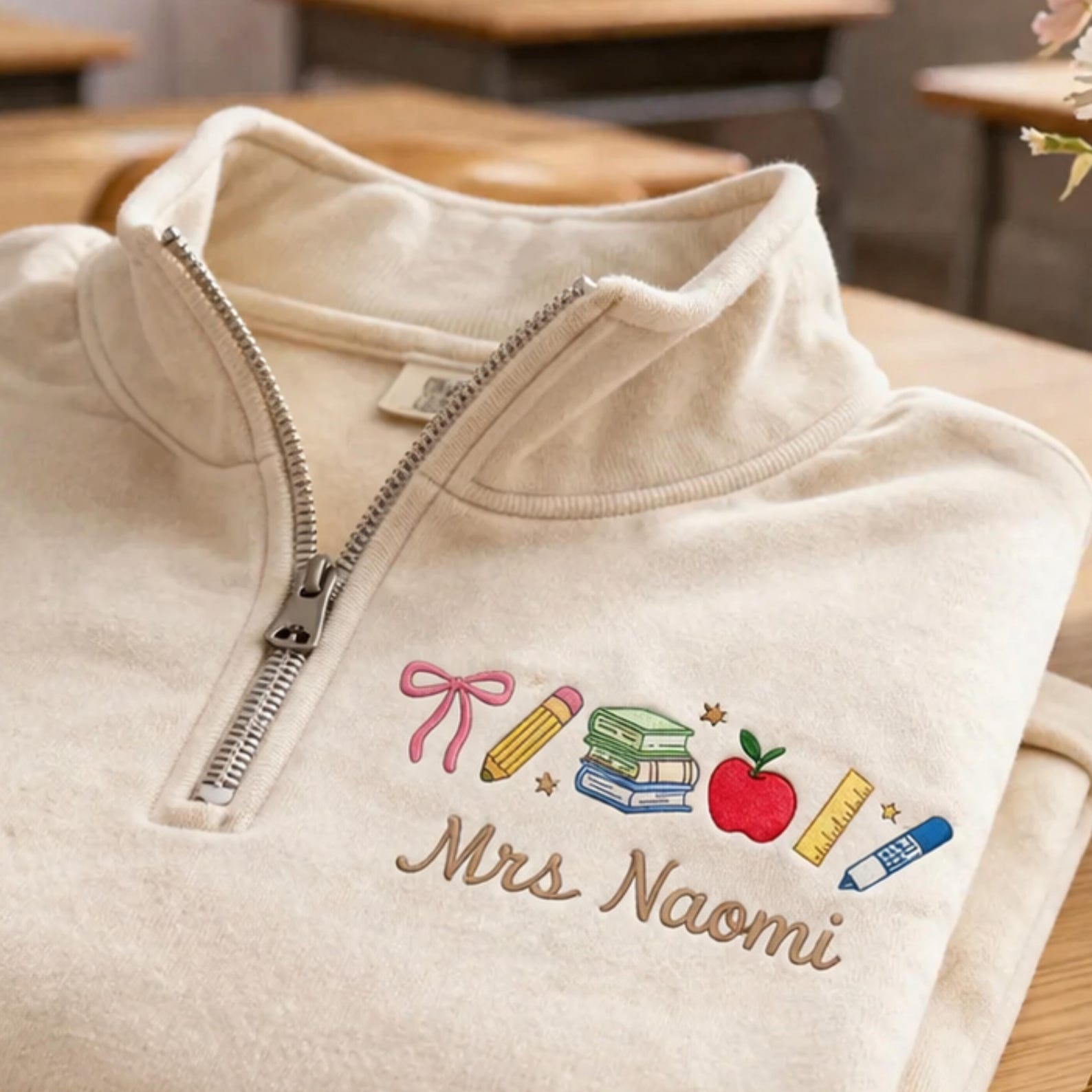 Embroidered Teacher Quarter Zip, Personalized Name Gift, School Appreciation Apparel