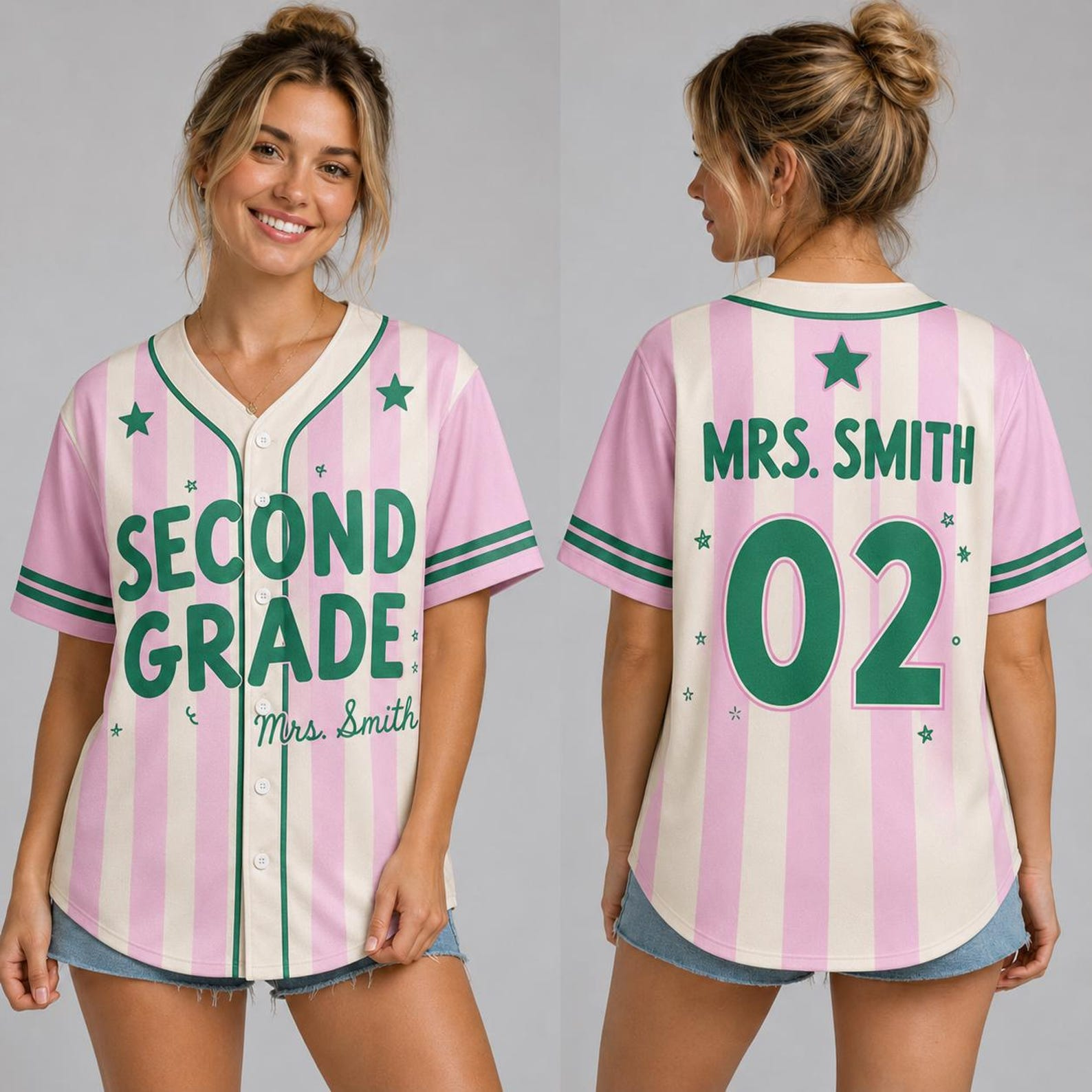 Custom Teacher Baseball Jersey, Personalized Grade Level & Name Pinstripe Shirt, Back to School Teacher Outfit, Cute Teacher Gift Idea