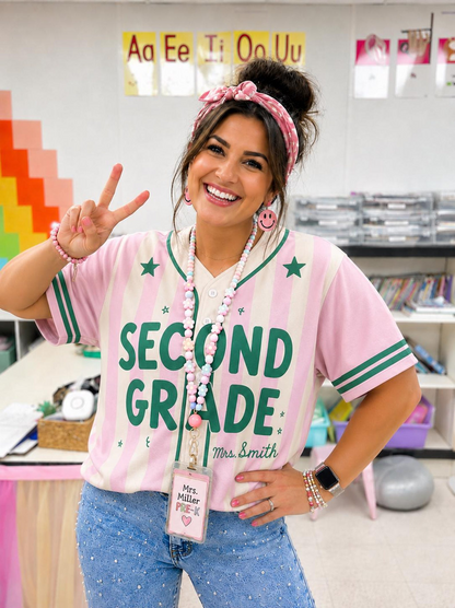 Custom Teacher Baseball Jersey, Personalized Grade Level & Name Pinstripe Shirt, Back to School Teacher Outfit, Cute Teacher Gift Idea