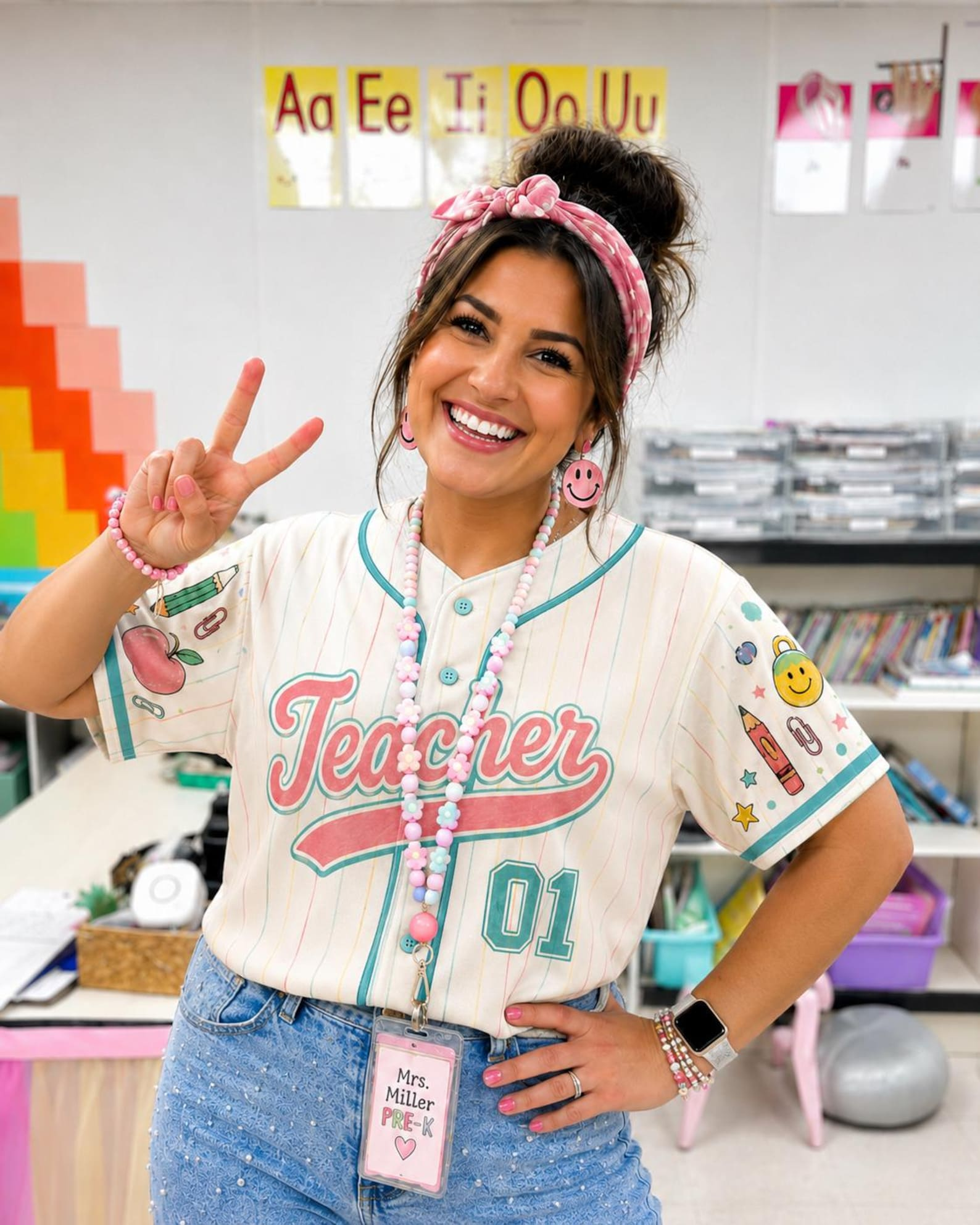 Custom Teacher Baseball Jersey, Personalized Name Number Vintage Pinstripe Shirt, Back to School Teacher Outfit, Cute Teacher Gift Idea