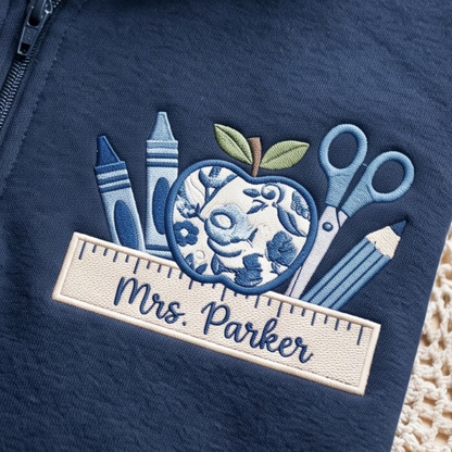 Custom Embroidered Teacher Quarter Zip Sweatshirt, Personalized School Apparel