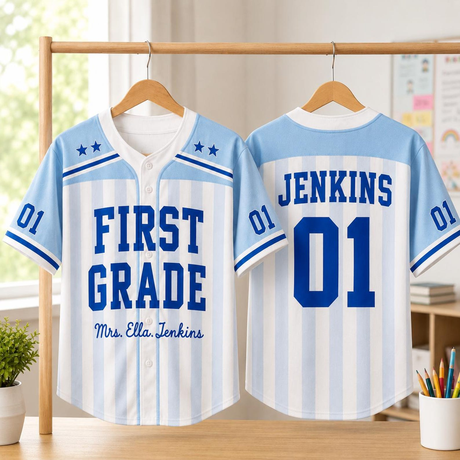 Personalized Teacher Baseball Jersey, Custom Name Number Jersey, First Grade Teacher Shirt, Back To School Gift, Teacher Team Game Day Tee