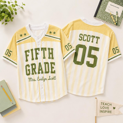 Personalized Teacher Baseball Jersey, Custom Name Number Jersey, First Grade Teacher Shirt, Back To School Gift, Teacher Team Game Day Tee