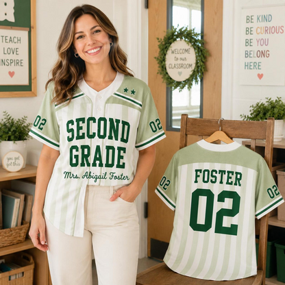 Personalized Teacher Baseball Jersey, Custom Name Number Jersey, First Grade Teacher Shirt, Back To School Gift, Teacher Team Game Day Tee
